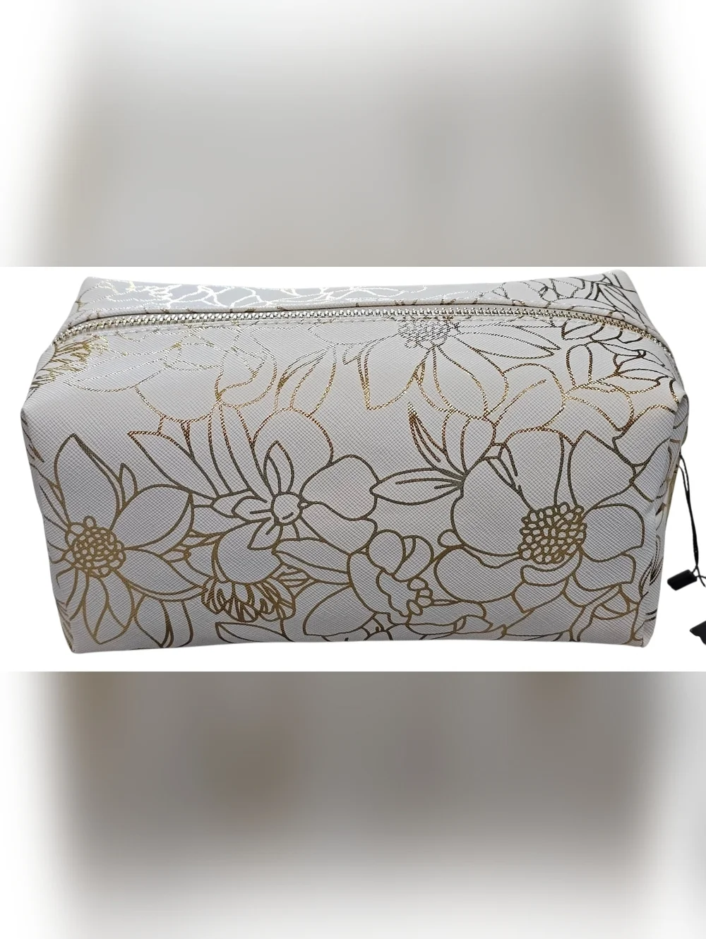 Vince Camuto Cream & Gold Floral Cosmetic Bag, New